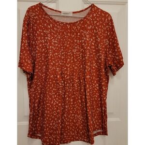 Fantaslook Orange and Cream women's extra large pleated front blouse. Stretchy